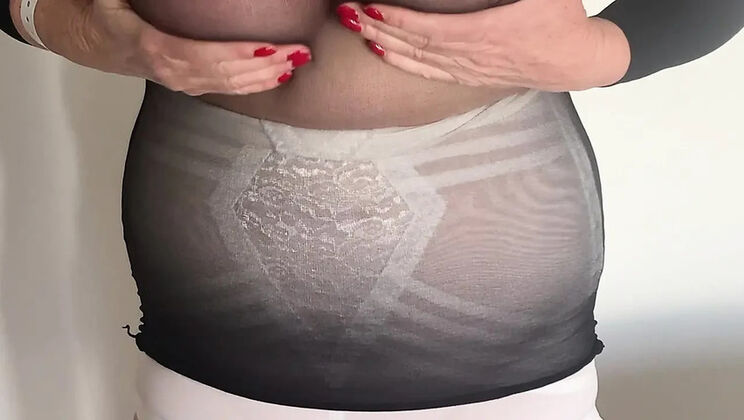 Amateur BBW Aunty Sandra in White Girdle and Sheer Dress
