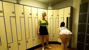 Blonde Tennis Threesome in Public Locker Room