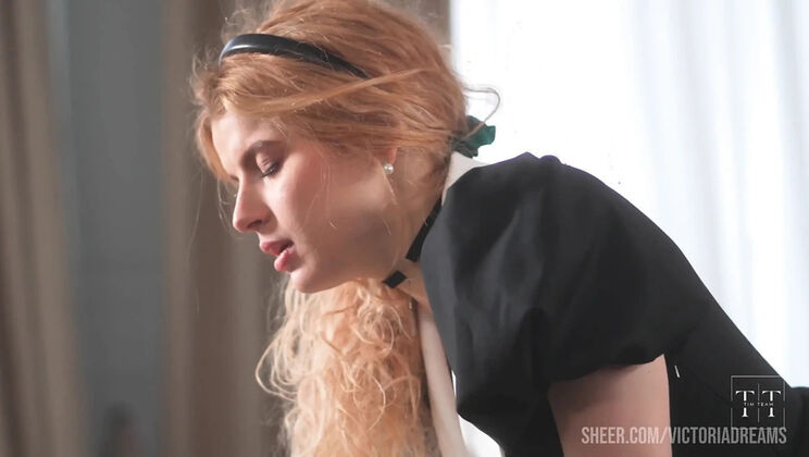 Skinny Maid Cleans, Dusts and Sucks Dick - Hard Blowjob and Cum in Mouth