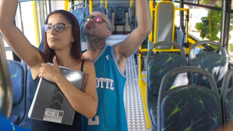 Naughty college student gets taken from behind on a crowded bus