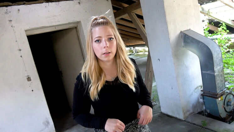 Innocent teen fucked alone in a lost place by two big cocks