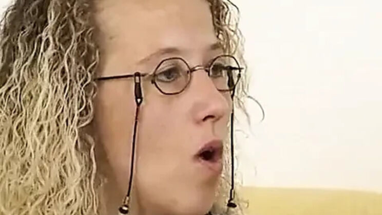 Petite blonde with glasses uses dildo on her tiny pussy