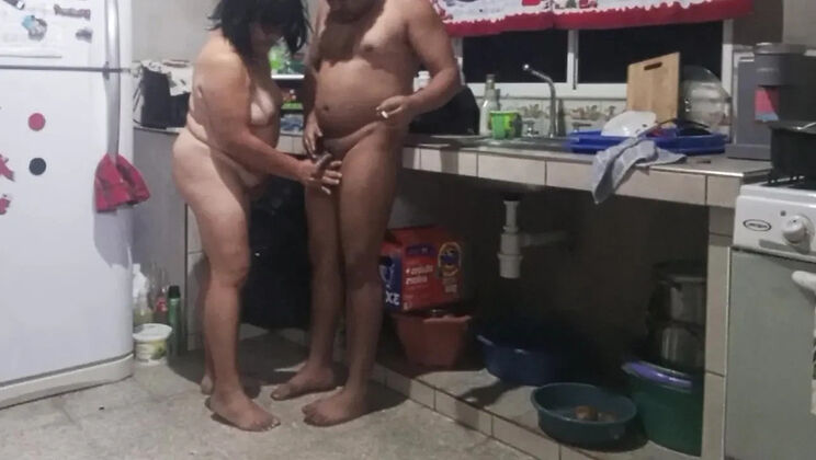 MaduraxxxHn Gets Horny Kitchen Handjob From Busty Stepmom, Then Pounded Doggy Style