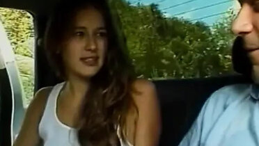 Hot 18-Year-Old Brunette Gives Deep Throat Blowjob to Older Guy with Big Cock Outside in Car