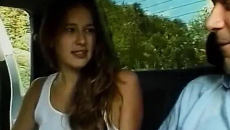 Hot 18-Year-Old Brunette Gives Deep Throat Blowjob to Older Guy with Big Cock Outside in Car
