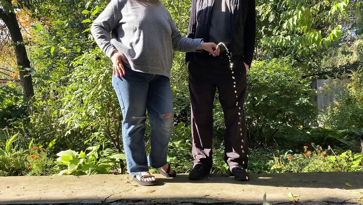 Mature BBW Stepmom Controls My Cum While Pissing Outside