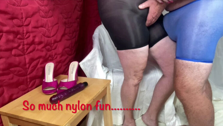 Mrs Mature Feet in see-through panties plays with her nylon friend