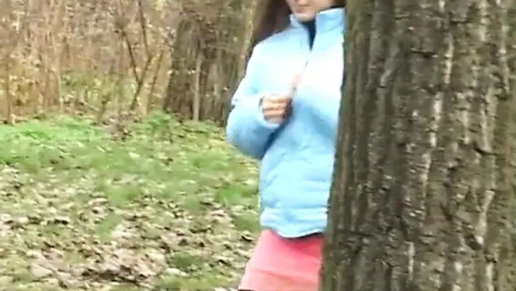 German Teen Fingers Her Wet Pussy and Pisses in the Forest Solo