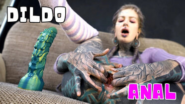 Tattooed Hippie Girl Fucks Herself Anal with Big Dildo and Big Dick