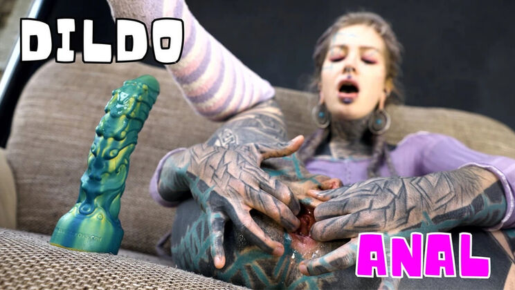 Tattooed Hippie Girl Fucks Herself Anal with Big Dildo and Big Dick