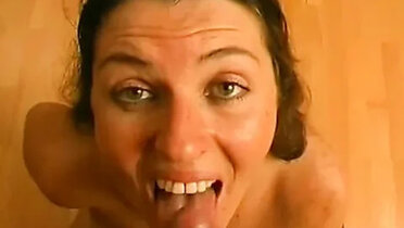 Hot German MILF gets sperm on her face in POV