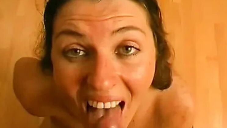 Hot German MILF gets sperm on her face in POV