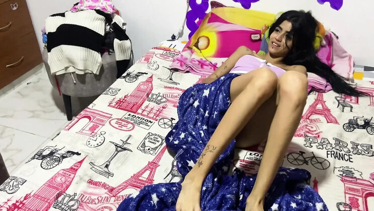 Step brother fucks his sexy Latina step sister after she masturbates in her room until she has a real squirting orgasm