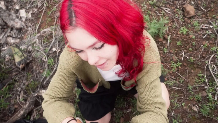 Hot Redhead Gives Outdoor Blowjob - Cum in Mouth