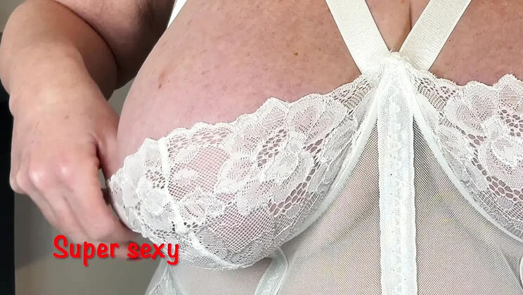 Mrs Mature Teases in White Playsuit with Big Natural Tits and Feet