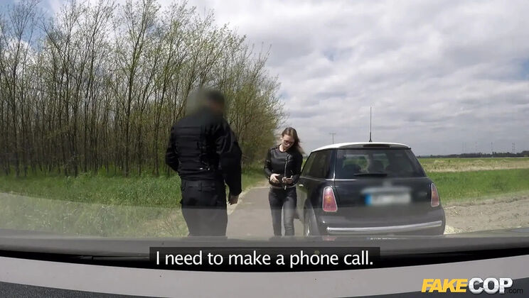 Fake Cop Fucks Nerdy Driver with Perky Tits and Creampies Her