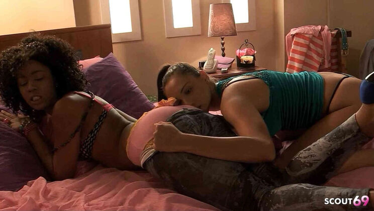 Slim Teen Seduces Her Ebony Classmate to First Lesbian Sex Home Alone